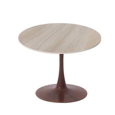 LeisureMod Bristol 27" Round Dining Table with Sintered Stone Top and Walnut Steel Pedestal Base for Modern Kitchen and Dining Room