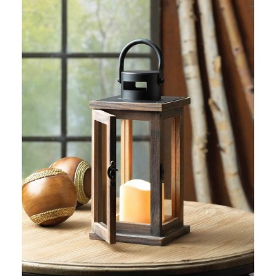 Rustic Brown Wood Hanging Lantern with LED Candle