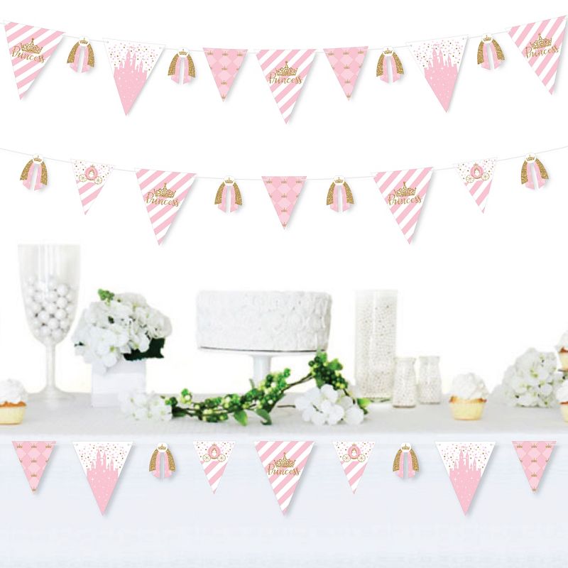 Big Dot of Happiness Little Princess Crown DIY Pink and Gold Princess Baby Shower or Birthday Party Pennant Garland Decoration Triangle Banner 30 Pc, 2 of 9