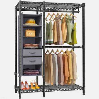 Freestanding Closet Organizer with Open Shelves & 2 Drawers Bedroom Garment  Rack 