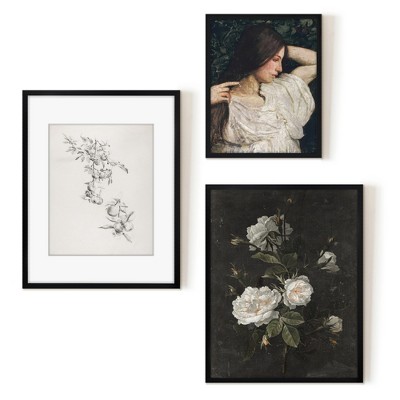 Americanflat 3 Piece Vintage Gallery Wall Art Set Black Framed - Rose ...