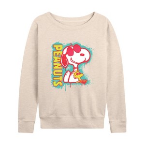 Women's - Peanuts - Peanuts Snoopy Woodstock Lightweight French Terry Wide Neck Long Sleeve Shirt - 1 of 4