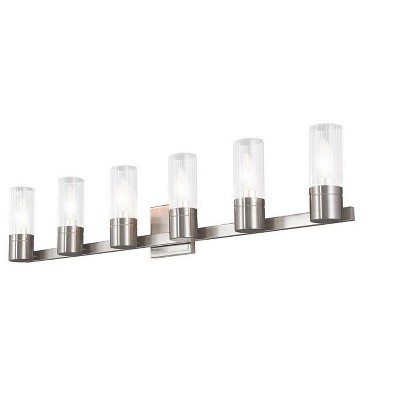 Midtown Brushed Nickel 6-Light Vanity with Clear Fluted Glass