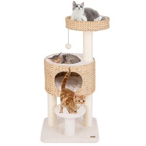 Tangkula Modern Cat Tree w/Top Perch Cattail Fluff Condo Cozy Nest Sisal Scratching Posts - 1 of 4