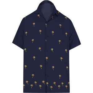 LA LEELA Men's Hawaiian Shirts Solid Beach Shirts Casual Short Sleeve Button Down Collared Shirt Men - 1 of 4