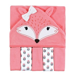 Hudson Baby Infant Girl Hooded Towel and Five Washcloths Set, Girl Foxes, One Size - 1 of 2