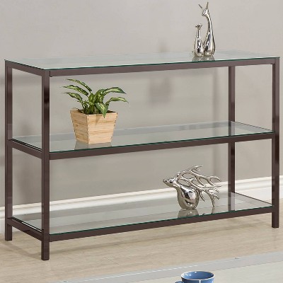 Contemporary Silver Metal & Glass Sofa Table with Storage Shelves
