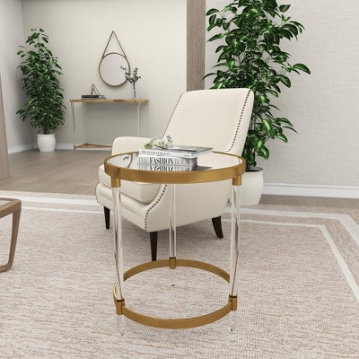 Elegant Gold Round Acrylic Accent Table with Mirrored Top