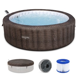 Bestway SaluSpa Bali Smart AirJet Inflatable Hot Tub Round Portable 5-7 Person Spa with 180 AirJets, App Control and EnergySense Cover, Brown Rattan - 1 of 4