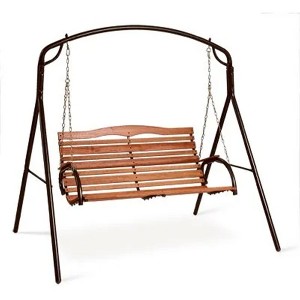 Jack Post Country Garden Outdoor Patio Swing Wooden Seat with Chains, Bronze - 1 of 4