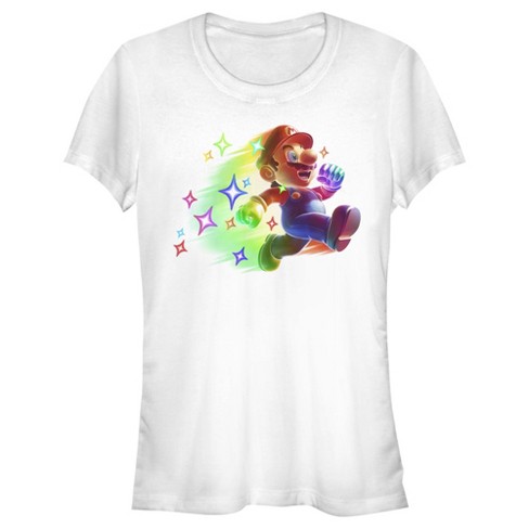 Junior's Nintendo Mario Rainbow Star Power T-Shirt - White - 2X Large