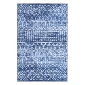 Washable Farmhouse Living Room Rugs, Chenille Non Slip Geometric Stripped Lines Print Bedroom Carpet - 1 of 4