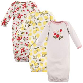 Hudson Baby Infant Girl Cotton Long-Sleeve Gowns 3pk, Strawberry Lemon, 0-6 Months