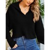 Coolmee Women Oversized Puff Long Sleeve V Neck Knitted Polo Pullover Sweater Crop Jumper Tops - 4 of 4