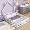 CAVINAS House-Shaped Headboard Floor Bed with Fence for Children, Twin Size Bed Frame, Wood Platform Bed with  Latched Door - 2 of 4