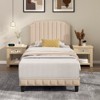 Infans Twin Upholstered Bed Frame with linen fabric vertical lines Rivets headboard - 4 of 4