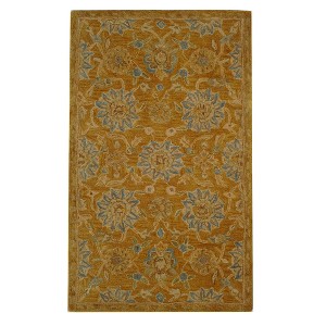 Gold/Blue Floral Tufted Accent Rug 2