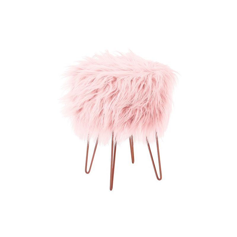 BirdRock Home Faux Fur Foot Stool Ottoman with Hair Pin Legs - Pink, 2 of 4