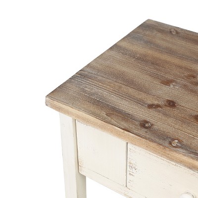 Vintage Distressed White and Natural Wood Console Table with Storage
