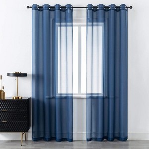 Kate Aurora Basic 2 Piece Navy Blue Lightweight Grommet Top Sheer Voile Window Curtain Panels - 84 in. Long - 1 of 4