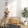 PawHut Elevated Dog Bowls, 14" H Raised Dog Bowl Stand with Slow Feeder Dog Bowl, Stainless Steel Food Water Bowl, Storage, Oak - 3 of 4