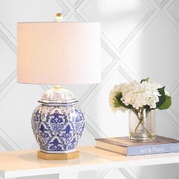 25" Ceramic/Metal Gretchen Ginger Jar Table Lamp (Includes LED Light Bulb) Blue - JONATHAN Y