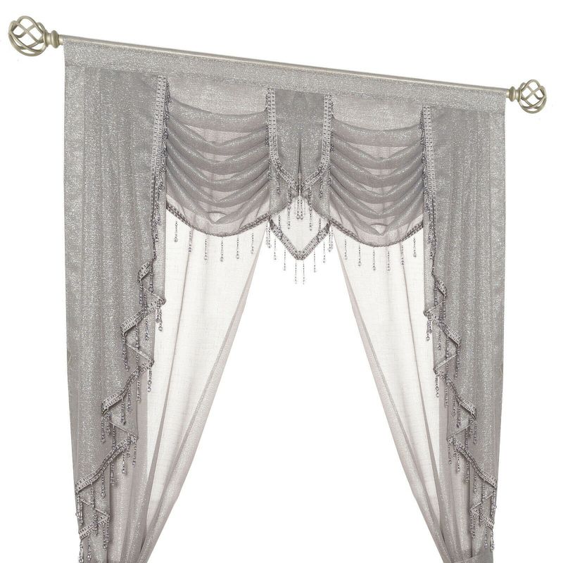 Kate Aurora Ultra Glam Beaded Sparkly Sheer Window in a Bag Curtain Set, 3 of 5