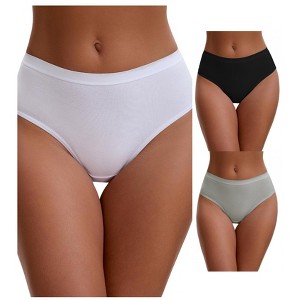 INSPIRE CHIC Women's Cotton High Waist Bright Trim Briefs Elastic Waistband Breathable Underwear 3 Packs - 1 of 4