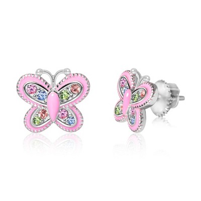 Chanteur Hypoallergenic Kids Jewelry Accessories Butterfly Enamel CZ White Gold Palladium Plating Stud Earrings Surgical Titanium Posts