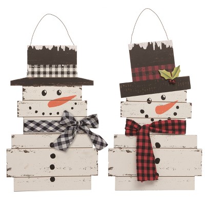 Transpac Rustic Slat Snowman Set of 2 Decorative Figurines for Christmas Multicolored Tabletop Decor Indoor Gifts