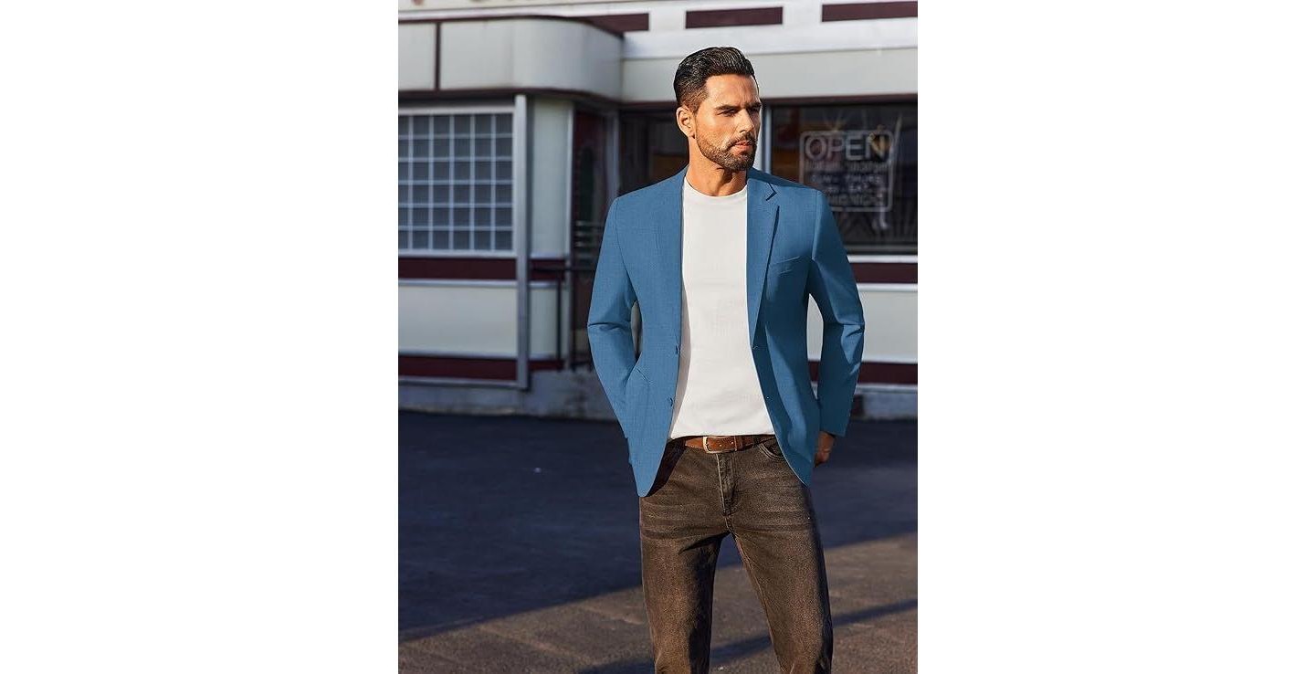 Мужской пиджак COOFANDY Casual Linen Blazer Jacket Lightweight Sport Coats Two Button Suit Jackets Beige, цвет: Бежевый — фото 3