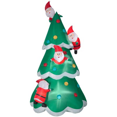 Gemmy Christmas Airblown Inflatable Christmas Tree of Many Santas Scene, 9 ft Tall, Green