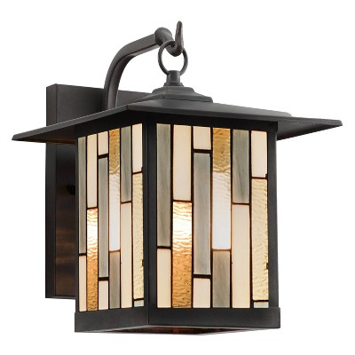 11.75" Stained Glass 1-Light Prairie Style Outdoor Wall Lantern Sconce Oil-Rubbed Bronze - River of Goods