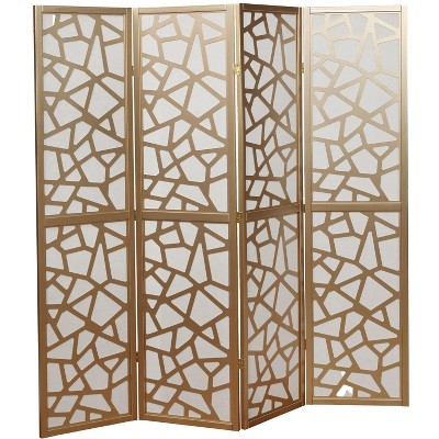 Gold Shoji-Inspired 4-Panel Folding Room Divider with Rice Paper Inlay