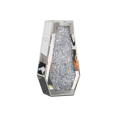 HomeRoots 12" Silver Faux Crystal And Mirrored Glass Table Vase