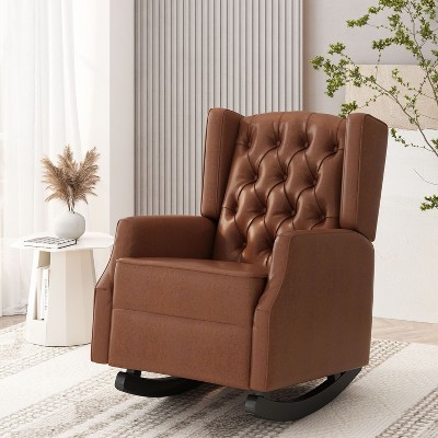 Unholstered Rocking Chair with PU Leather Accent Chair for bedroom living room-Christopher Knight Home