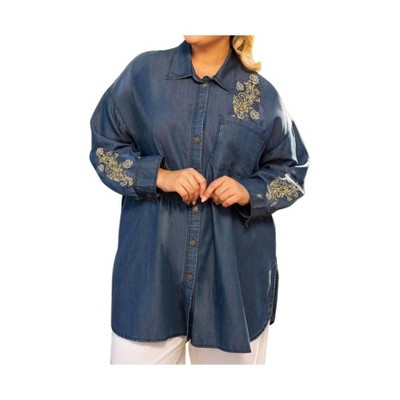 Women's Embroidered Long Sleeve Oversize Tunic - Plus - On The Plus Side