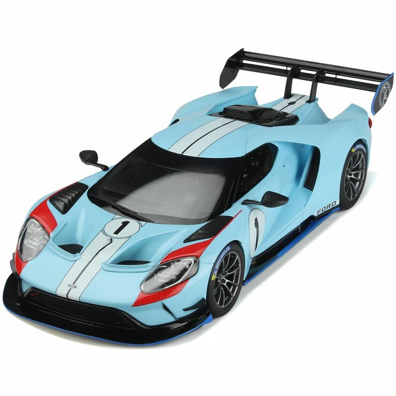 2021 Ford GT MK II #1 Light Blue with White Stripes "Heritage Edition" 1/18 Model Car by GT Spirit, 4 of 7