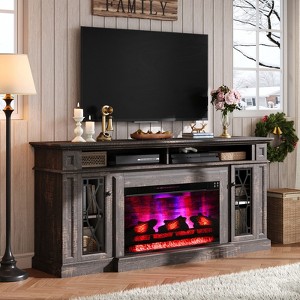 AMERLIFE Farmhouse Heavy Fireplace TV Stand with 33" Electric Fireplace, for 80" TVs up - 1 of 4