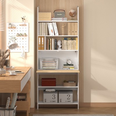 FFUFU&GAGA Freestanding Wall-Mounted Bookshelf with Anti-Tip Device in White