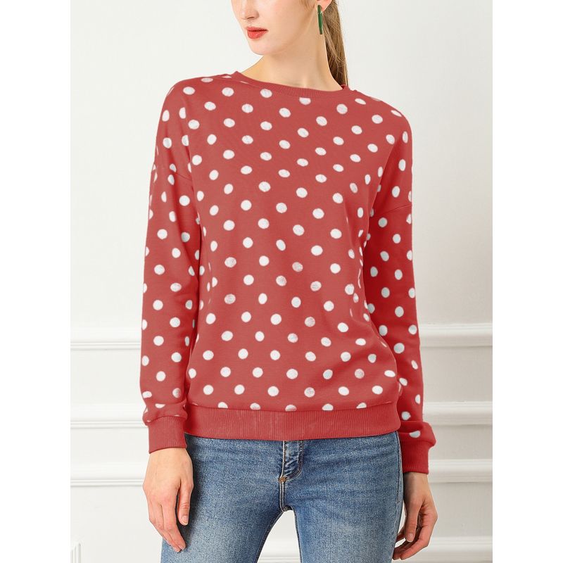 Allegra K Women's Fall Winter Long Sleeve Polka Dots Knitted Pullover Tops, 3 of 8