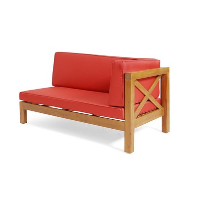 Patio Couch, Outdoor Sofa, Acacia Wood Patio Sofa With X-back, Right Armrest, Water-resistant Cushioned Outdoor Furniture