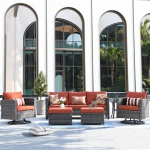 Ovios Tampa 6pc Wicker Outdoor Patio Furniture Conversation Sofa Set with Swivel Chairs and Cushions - 1 of 4