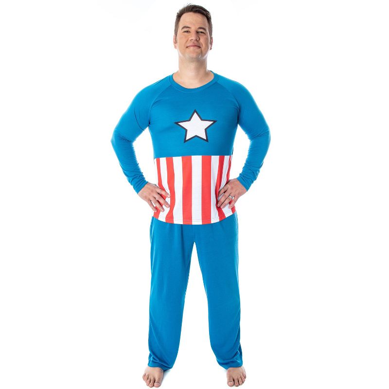 Marvel Men's Vintage Captain America Costume Raglan Top And Pants Pajama Set Captain America, 2 of 5