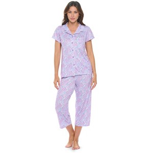 Casual Nights Women's Rayon Printed Short Sleeve Capri Pajama Set - 1 of 4
