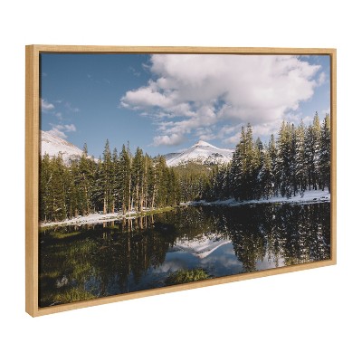 Natural Framed Mountain Reflection Landscape Canvas Print, 23x33