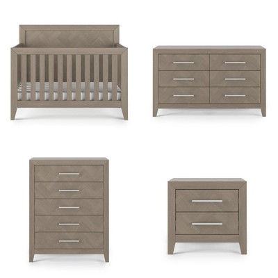 Child Craft Kieran 4-in-1 Convertible Crib, Double Dresser, Chest, and Nightstand 4-Piece Nursery Set