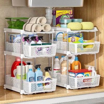 LunaLulinlk Pull-Out 3 Tier Bathroom Organizers and Storage, Under Sink Organizer, Kitchen Cabinet Organizer White, 2 (Count)
