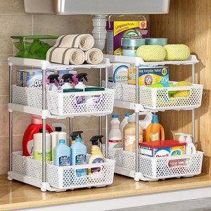 LunaLulinlk Pull-Out 3 Tier Bathroom Organizers and Storage, Under Sink Organizer, Kitchen Cabinet Organizer White, 2 (Count) - 1 of 4