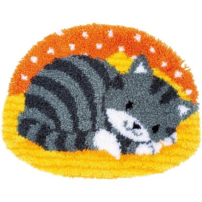 Vervaco Shaped Rug Latch Hook Kit 22.4"X17.6"-Little Cat